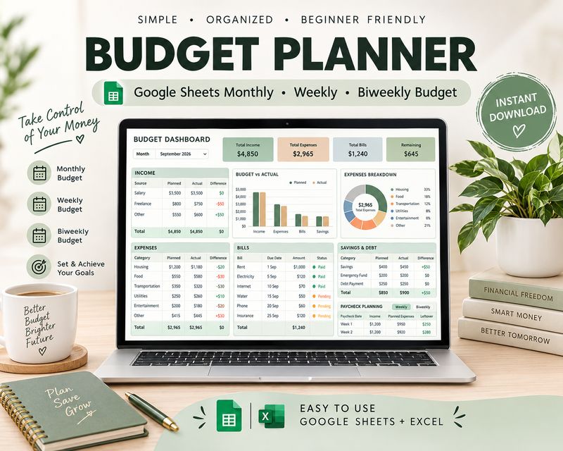 Budget Planner Google Sheet Monthly Budget Spreadsheet Paycheck Budget Template Simple Weekly Financial Planner Beginners Biweekly Budgeting